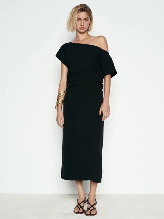 Zara Off-Shoulder Black Midi Dress Xl Nwt